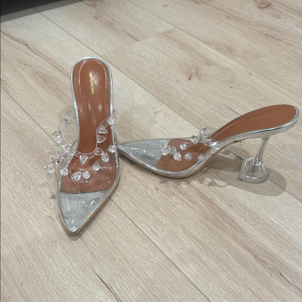 PLT studded & clear  Silver Women's Heels